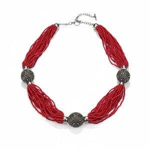 Tribal Glass Seed Bead & Silver Accents Necklace – 28”